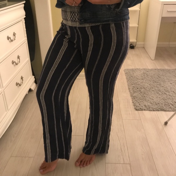 Pants - Blue & white striped flowy pants